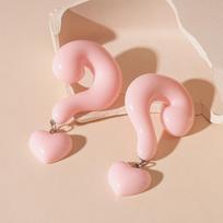 European American Personality Exaggerated Oil‑Drop Resin Question‑Mark Love Silver Needle Earrings Simple Niche Temperament High‑End Trend Jewelry