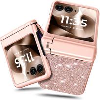 Case for Motorola Razr 70 Ultra / 60 Ultra - Glitter PC Case with glass and stand - rose gold
