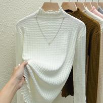Black Fungus Edge Knitted Sweater for Women with Long Sleeves and A Half High Collar As The Base Layer 2XL balta