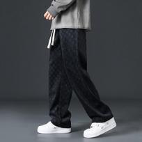 Men's Checkerboard Print Wide Leg Pants Casual Drawstring Waist Streetwear Bottoms L juoda