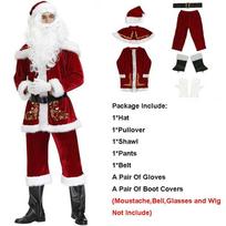 Prabangus aksominis Kalėdų Senelio kostiumas Kalėdų šventėms ir Cosplay vakarėliams Costume Set,3XL white