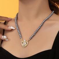 Women's Heart-Shaped Pearl & Rhinestone Choker Necklace brown