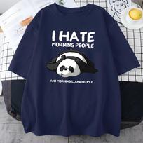 Tinginė Panda Nekenčiu ryto žmonių Animaciniai filmai Vyriški drabužiai Kasdieniai matematiniai medvilniniai marškinėliai Negabaritiniai, kvėpuojantys vyriški trumpomis rankovėmis L white