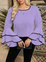 Women's Flared Bell Sleeve Blouse with Ruffle Detail Elegant Design Long Sleeve Top Suitable for Casual and Formal Wear XL violetinė