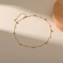 Gold Plated Dainty Station Pearl Hammered Heart Choker Necklace auksas