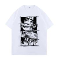 Naruto Joint T-shirt Anime Akatsu Organization Ferret Sasuke Kakashi Men Pure Cotton Loose Short Sleeves XXXL balta