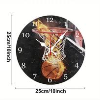 Basketball Hoop Wooden Round Silent Hanging Wall Clock, Suitable For Living Room, Office, Study Room, Bedroom, Home Decoration 10 inch black