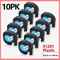 10PK Compatible Dymo LetraTag 91201 91202 12267 91200 91203 91204 91205 Plastic Label Tapes 12mm*4M for Dymo LT-100H LT-100T XR 10PK Black on White