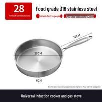 Uncoated 316 Stainless Steel Non-Stick Frying Pan, Universal for Induction & Gas Stoves, Flat-Bottomed with Three-Layer Steel for Eggs & Steak. With Lid gray