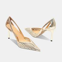 Madingi tuščiaviduriai pinti siauri kulniukai Sandalai Moteriški Batai Vasariniai Pažangūs Metaliniai Smailūs Aukšti Kulniukai Moteriški Batai Stiletai 8.5 Cm 43 beige