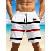 Men's Quick-Dry Swim Shorts in Vibrant Red and Black Geometric 3D Print | Relaxed, regular fit, S