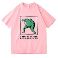 I Beg To Differ Frog T Shirt Funny Japanese Frog Retro Women Clothing Harajuku Clothes Summer Cotton T Shirts Tops 2XL pink