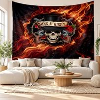 Guns N’ Roses Sieninė gobelenas, Minkšto audinio sieninis kabinamas elementas, Dekoratyvinis fonas miegamajam namų sienų menas 130cmx150cm
