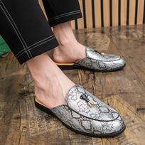 Men's Slippers Mule Leopard Print Leather Clogs Summer Dress Sandals Casual Backless Shoes Plus Size 46 sidabras