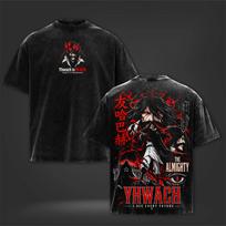 Yhwach BLEACH Retro T-shirt Harajuku Anime Printed Tshirts Men Women Clothing Vintage Washed T Shirt Oversized Cotton Tees Tops 2XL black