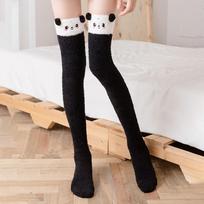 Striped Long Socks Womens Panda Cat Winter Warm Ladies Girls Black White Funny Over Above Knee Thigh High Stockings Christmas One Size white