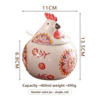 Highend Ceramic Spice Jar With Seal And Spoon For Home Kitchen And Antibacterial Protection raudona