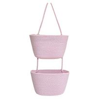 2/3 Sluoksnių Kabantis Laikymo Krepšys Sulankstomas Virvės Pintas Krepšys Sieninis Organizatorius Miegamasis Pink 2 Layers white