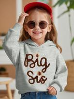 Fashion Hoodie Sweatshirt, Delicate Big Sis Floral Letter Art Print, Durable Fabric, Loose Casual Style For Daily Playtime And Holiday Party Night 120 dramblio kaulas