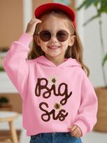 Fashion Hoodie Sweatshirt, Delicate Big Sis Floral Letter Art Print, Durable Fabric, Loose Casual Style For Daily Playtime And Holiday Party Night 160 juoda