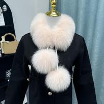 Real Fox Fur Collar And Pom Ball Fluffy Natural Fox Fur Scarf Luxury Winter For Down Jacket Hood Shawl Winter Coat Accessory Length 60cm white