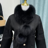 Real Fox Fur Collar And Pom Ball Fluffy Natural Fox Fur Scarf Luxury Winter For Down Jacket Hood Shawl Winter Coat Accessory Length 50cm black
