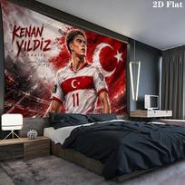 Kenan Yildiz Wall Tapestry, Turkey National Football Player Portrait Print Wall Hanging for Soccer Fan Decor 100cm x 150cm brown
