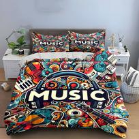 Music Themed Decorative Art Set Bedding Set with 1 Duvet Cover 2 Pillowcases Single Double King Queen, Gift EU Twin 135X200cm&set gray