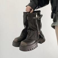 Madingi žiemos moteriški baikerių batai Madinga sagė Elegantiški moteriški platforminiai ilgo aulio ankle boots Atsitiktiniai moteriški iki kelių ankle boots 36 ruda
