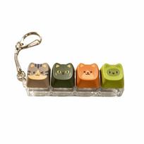 Cute Cat Keyboard Fidget Keychain Clicker Mechanical Keycap Keyring  Pendant 4-key (Style L) brown