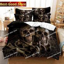 Skull Duvet Cover Set Twin Size Microfiber Orange Fire Skull Bedding Set Kids Boys 3D Skull Design Soft Comfortable Quilt Cover 70x133cm 2pcs black