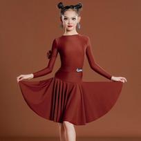 Mergaičių lotinų šokio pasirodymo kostiumas Vaikų varžybų apranga Tampri nailono ir spandex šokio apranga 150cm brown