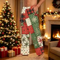 Men's Plush Pajama Pants with Christmas Print for Soft Cozy Holiday Loungewear XL brown
