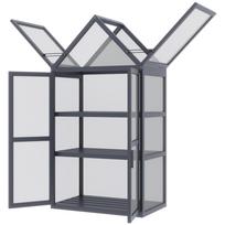 Mini Greenhouse Cold Frame 3 Tier Plant Bed With Hinged Roof Double Doors Wooden Polycarbonate Weatherproof Natural