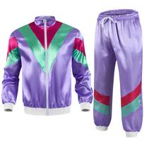Vyriškas 80-ųjų sportinis kostiumas Vintage Hip Hop vėjo striukė 80-ųjų Disco sportinis kostiumas 90-ųjų Shell Suit aprangos S blue