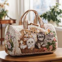 3D Cat Print Quilted Duffel Bag Large Travel Tote Bag Women Yoga Gym Overnight Bag ( 18inch x 9inch x 9inch )