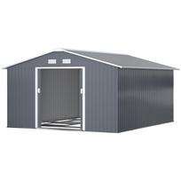 13 X 11ft Metal Garden Shed Outdoor Storage Tool House With Ventilation Slots Foundation Kit And Lockable Double Doors Grey