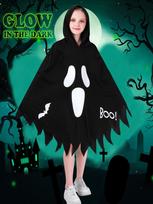 Glow-in-the-Dark Scream Ghost Costume Cloak for Kids Extra Small black