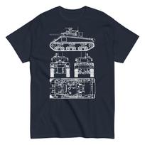 Sherman V (M4A4) WWII Tank Blueprint T-Shirt Military Technical Drawing M gray