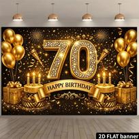 2D plane 70th birthday party backdrop banner, with the golden  70 DJH 118×59inch/300*150cm