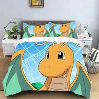 Charmander Duvet Cover Sets Dragonite Bedding Set, Microfiber Cute Cartoon Charizard Comforter Cover with Pillowcases 100x135cm orange