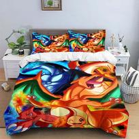 Charmander Duvet Cover Sets Dragonite Bedding Set, Microfiber Cute Cartoon Charizard Comforter Cover with Pillowcases 100x135cm