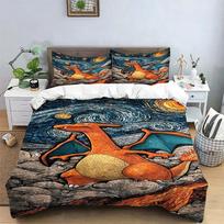 Charmander Duvet Cover Sets Dragonite Bedding Set, Microfiber Cute Cartoon Charizard Comforter Cover with Pillowcases 100x135cm