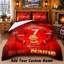 Cristiano Ronaldo Pattern Bedding 3Pcs Set Custom Name, Bed Sheet And Pillowcases For Home Bedroom 180cmx210cm