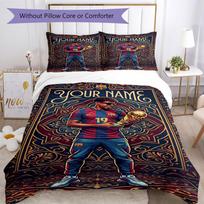 Lamin Yamal Customize With Your Name Bedding Set Breathable Duvet Cover With Pillowcases Decorative Bed Linen For Bedroom Home Decoration Birthday Gif 140cmx200cm white