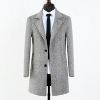 Men Herringbone Trench Coat Notched Lapel Single Breasted Mid Length Overcoat Casual Business Outerwear L pilka spalva