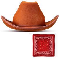 Kids Hat and Bandana Set, Western Trimmed Hat with Scarf for Boys and Girls One Size brown