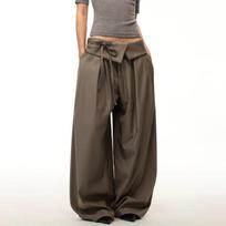 Womens High-Waisted Wide-Leg Trousers With Raw Hem Detail Lightweight Stretch Wool-Blend Suit Pants Casual Streetwear 3XL black