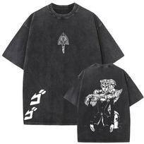 Anime Jojo Bizarre Adventure Giorno Giovanna Vintage Washed T-shirt Men Women Casual Retro Oversized Short Sleeve Tops T Shirts 2XL black