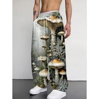 Men's 3D Coconut Tree Printed Baggy Casual Trousers,  Elastic Drawstring Waist with Pockets, for Spring Summer Home Outdoor Vacation M